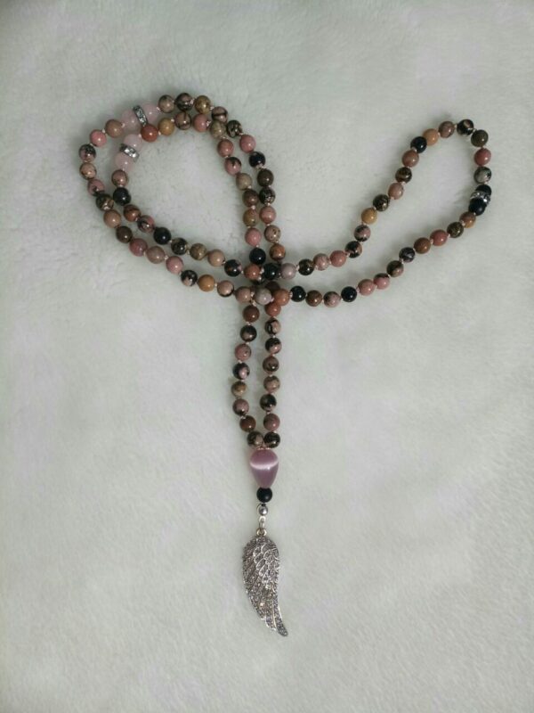 Mala "Rhodonit, Rosenquarz und Onyx mit Engelflügel" – Bild 2