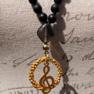 Mala "Onyx mit Tigerauge und Notenschlüssel"