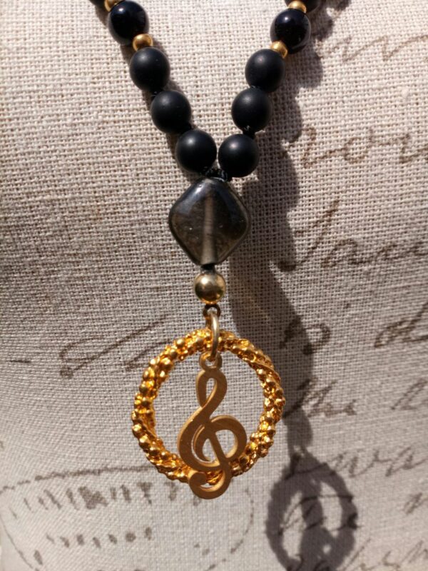 Mala "Onyx mit Tigerauge und Notenschlüssel"