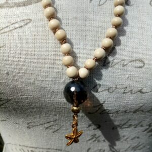 Mala "Holz mit Rauchquarz und Seestern"